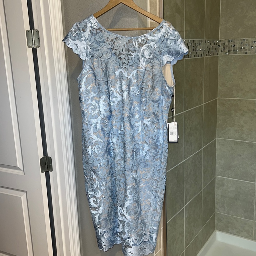 Adrianna Papell Light Blue Lace Cocktail Dress